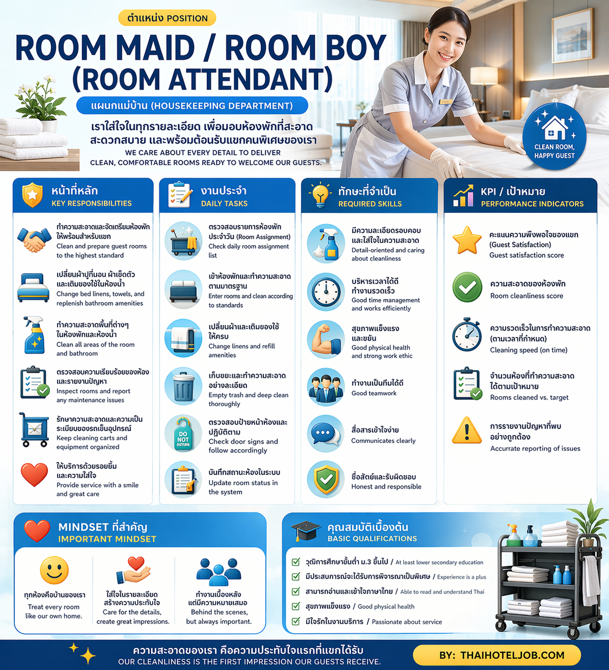Job description และ Job tasks ของตำแหน่ง Room Maid / Room Attendant