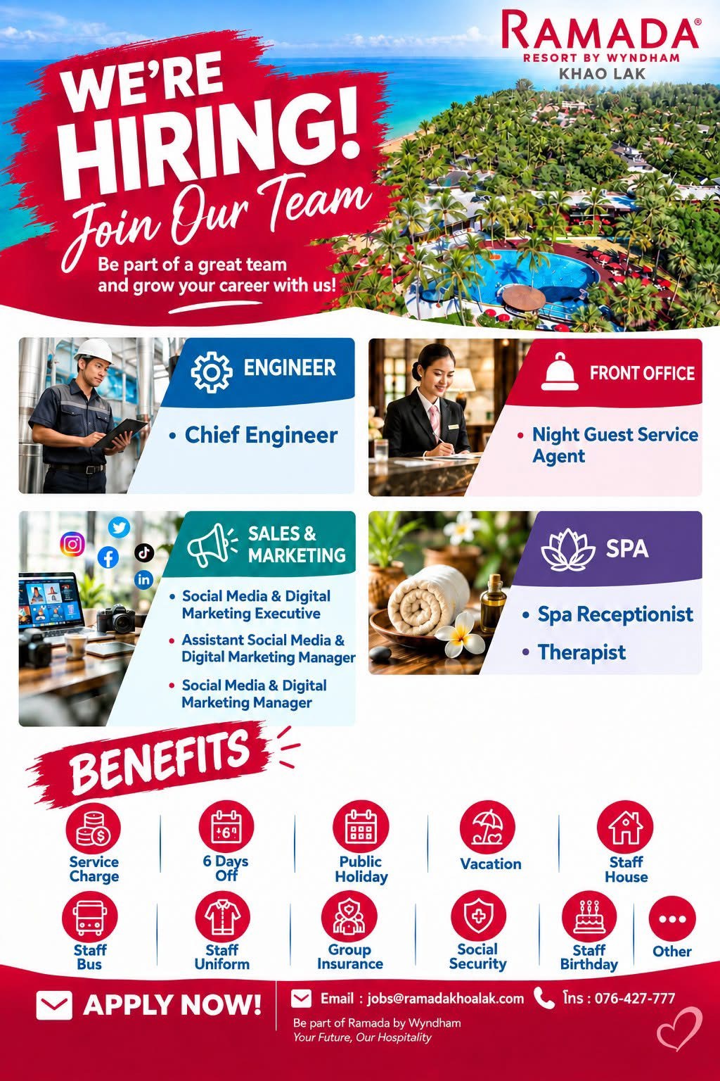 Ramada Resort by Wyndham Khao Lak เปิดรับสมัครด่วน